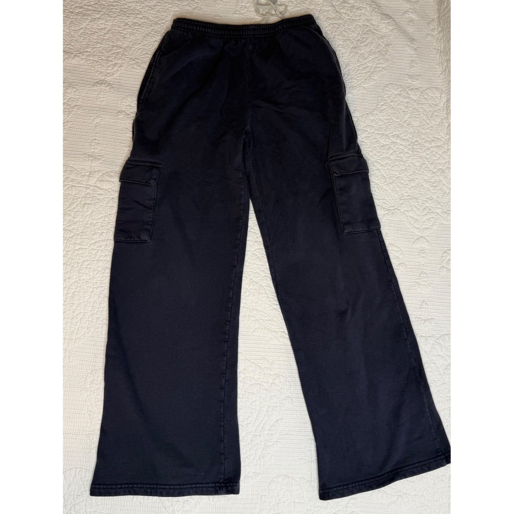 Brandy Melville Navy Blue Cargo Wide Leg Sweatpants Fleece Joggers One Size